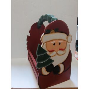 Midwest of Cannon Falls Wooden Carved Santa Holiday Christmas Basket 10" x 9"
